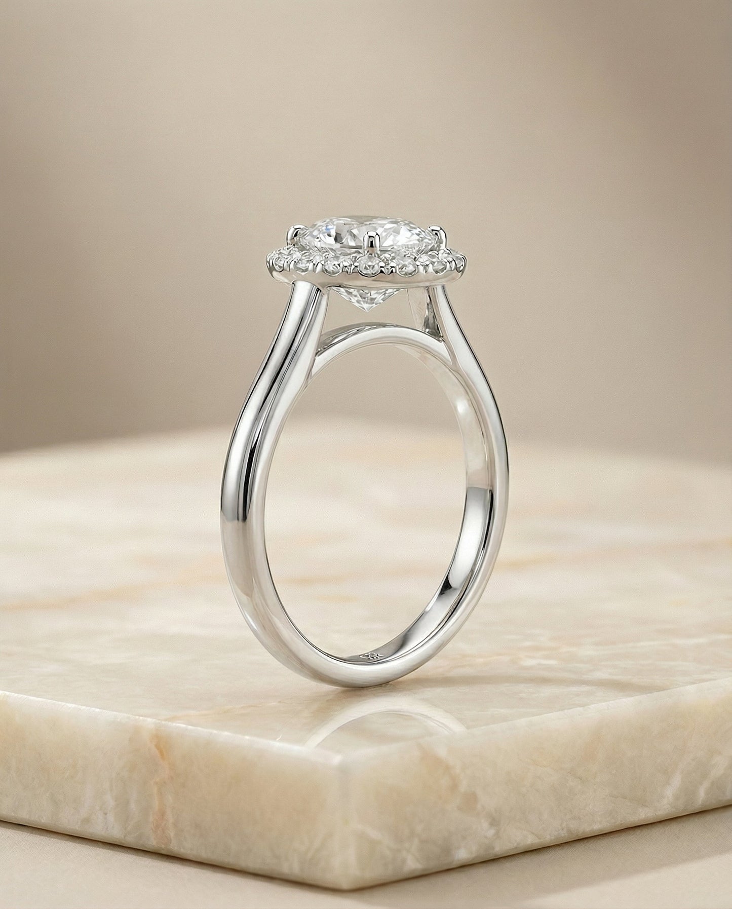 Etta Select classic shared prong halo oval oval ring in 14K White Gold — side — RockHer