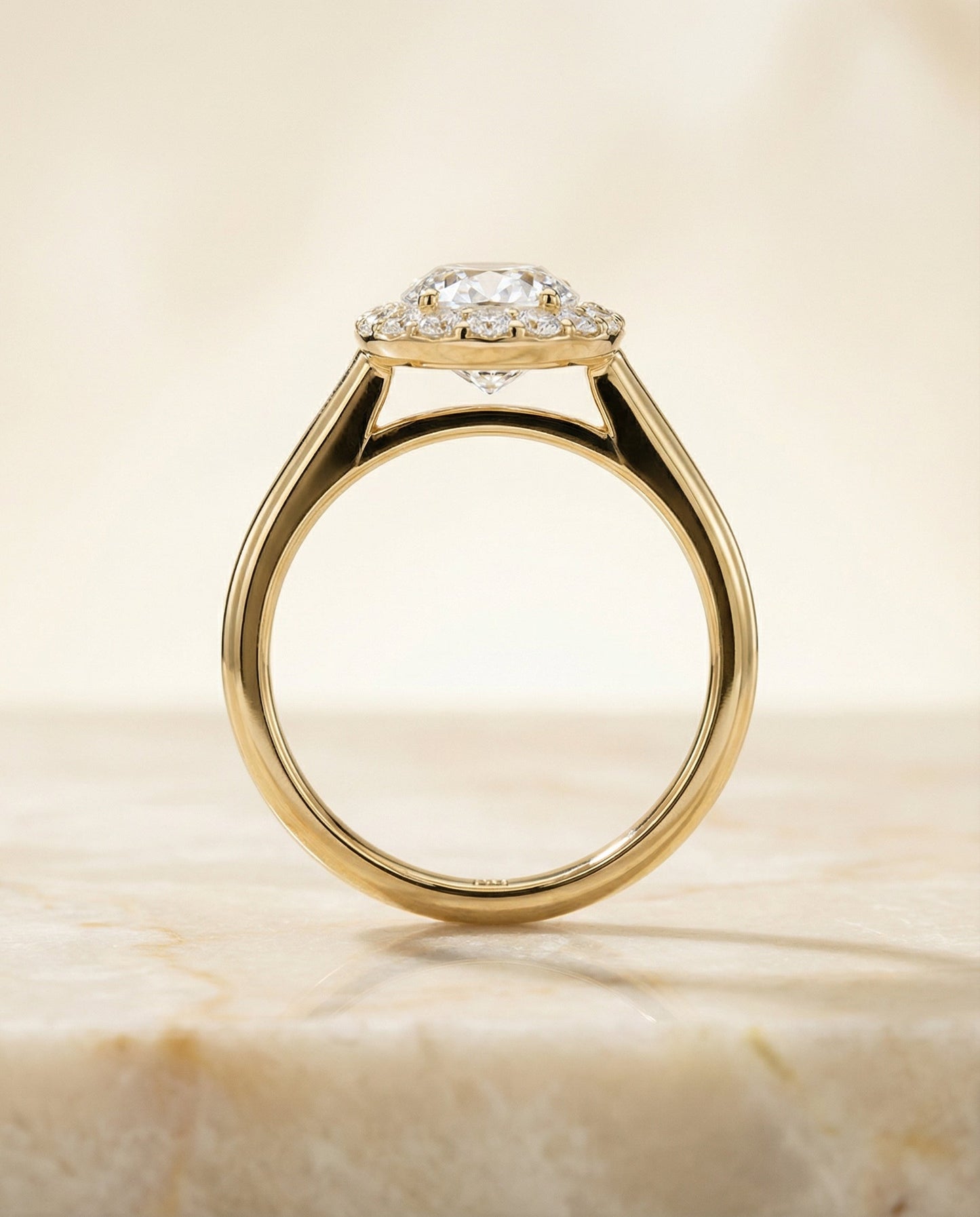 Etta Select classic shared prong halo oval oval ring in 14K Yellow Gold — side — RockHer