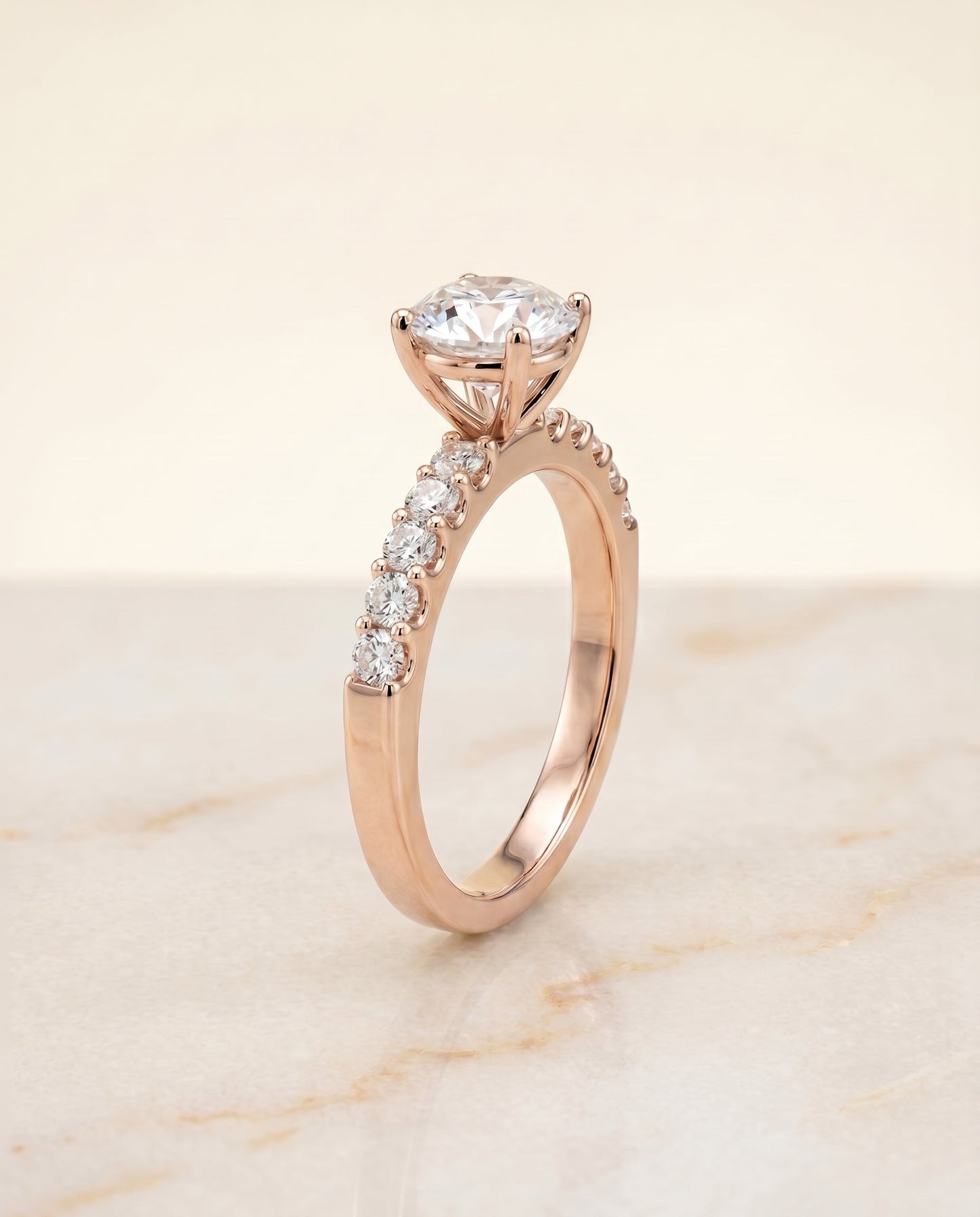 Olivia Select Classic Shared Prong Linear Pave Solitaire in 14K Rose Gold – view 1