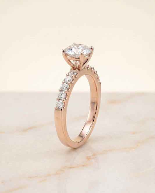 Olivia Select Classic Shared Prong Linear Pave Solitaire in 14K Rose Gold – view 1
