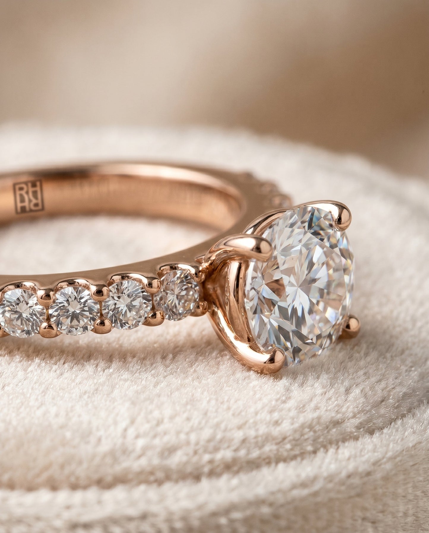 Olivia Select Classic Shared Prong Linear Pave Solitaire in 14K Rose Gold – view 4