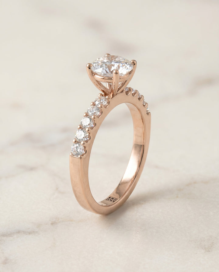 Olivia Select Classic Shared Prong Linear Pave Solitaire in 14K Rose Gold – view 6