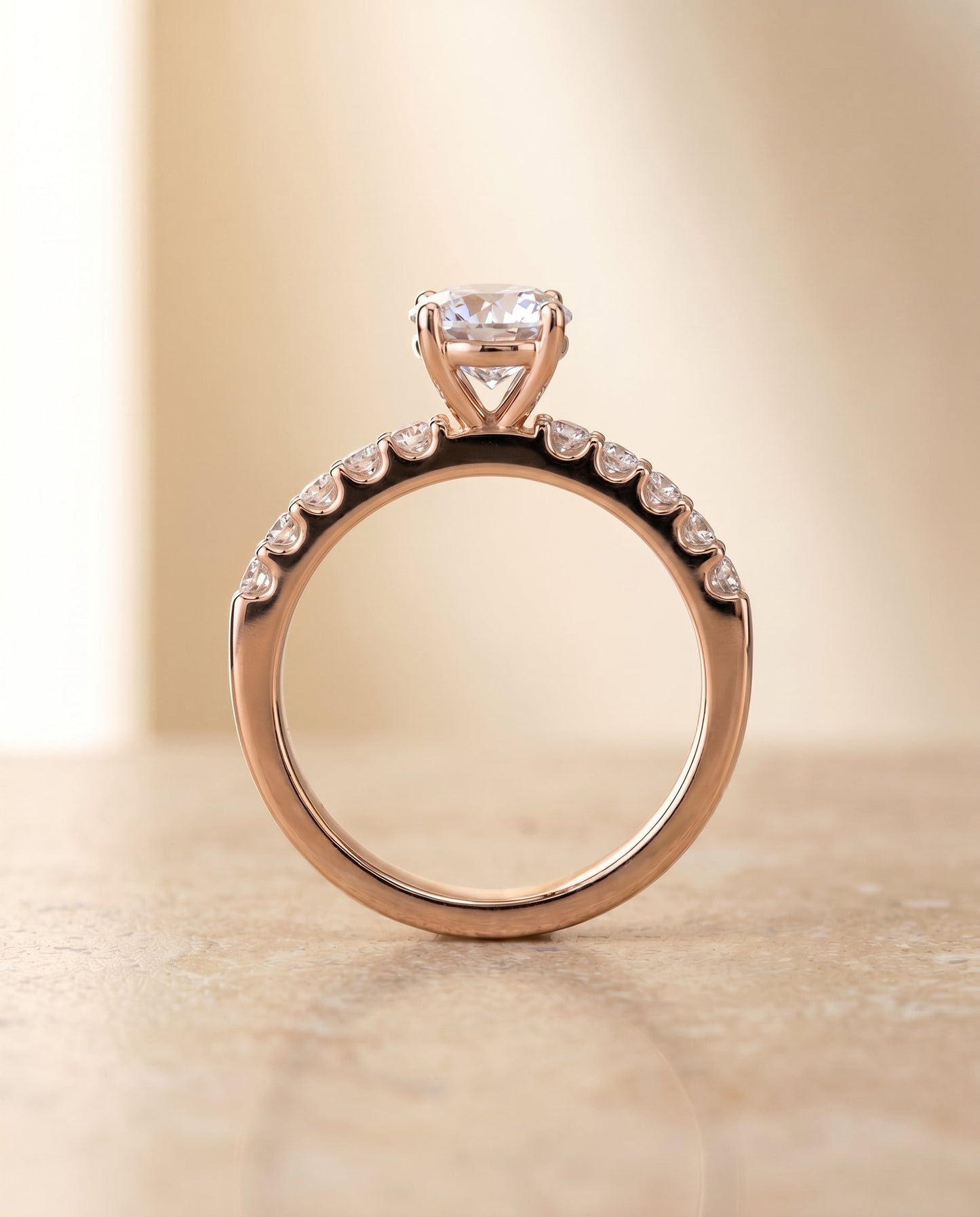 Olivia Select Classic Shared Prong Linear Pave Solitaire in 14K Rose Gold – view 2