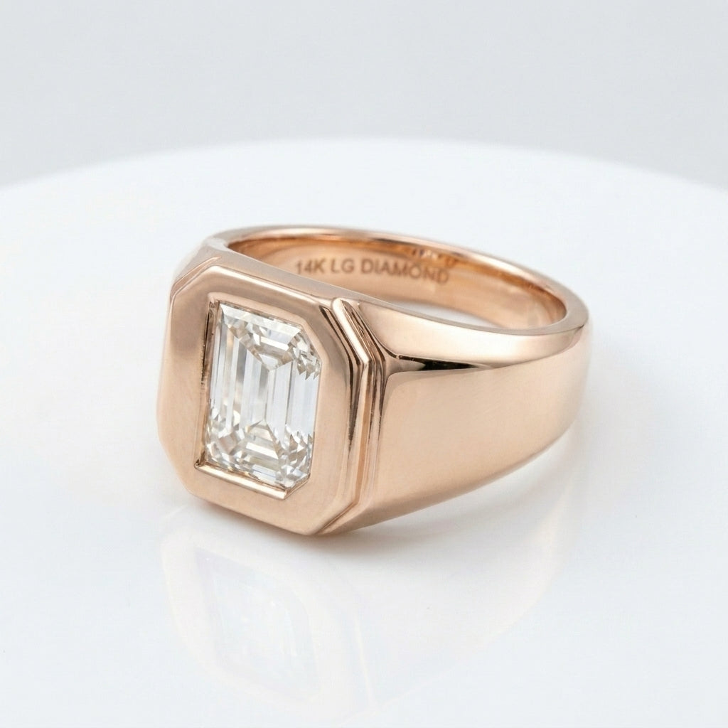 Women's Classic Square lab-grown diamond letter signet ring in 14K Rose Gold, letter D, product photography
