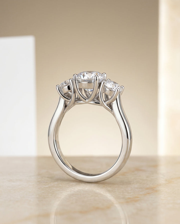 Natalie Select Classic Three Stone Solitaire in Platinum – view 2