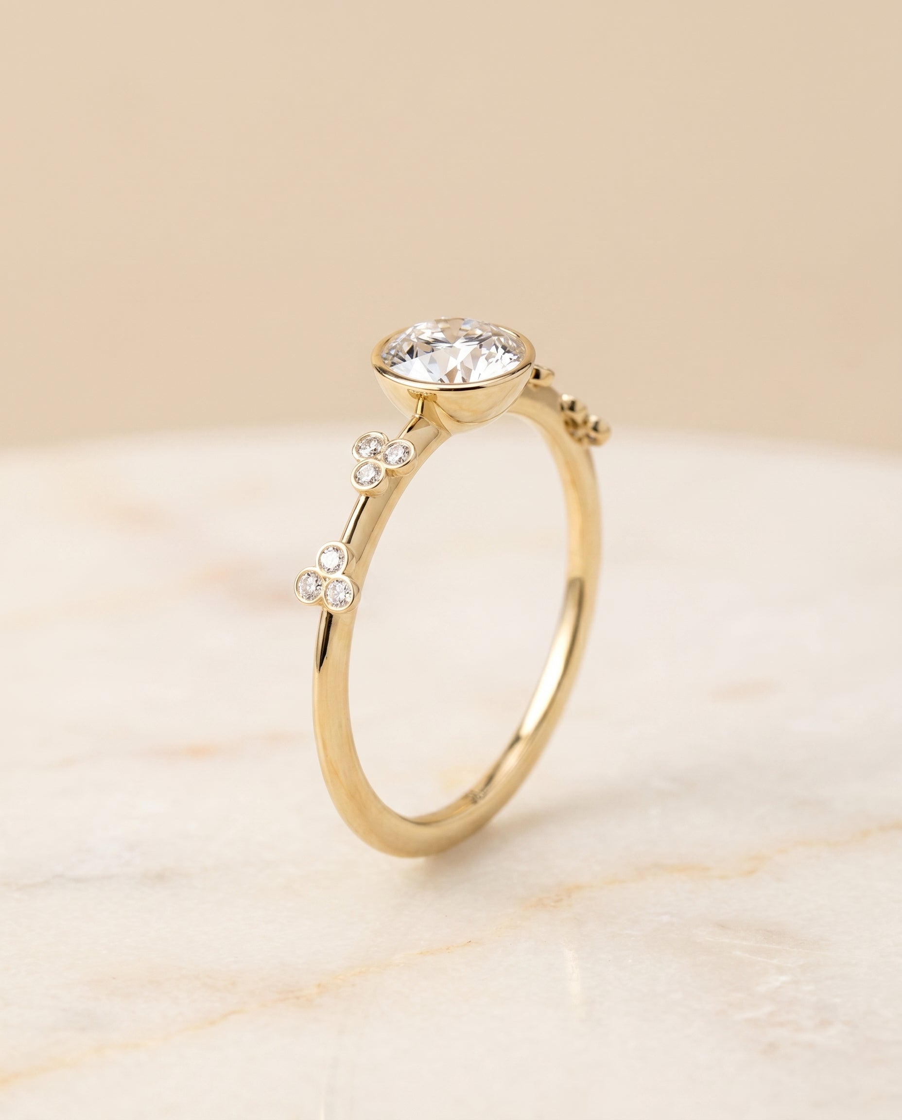Miley Select Clover Bezel Accent Solitaire in 18K Yellow Gold – view 1