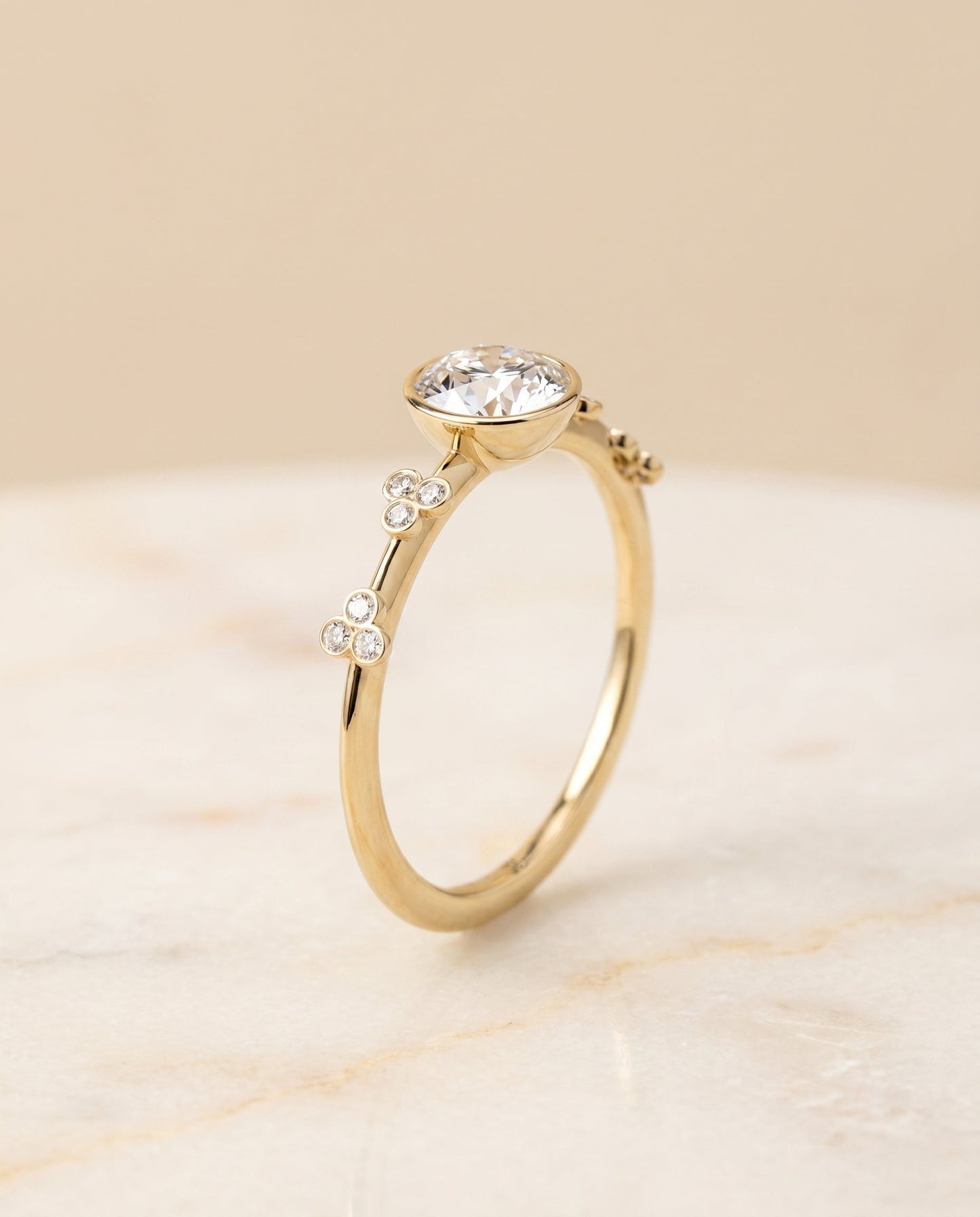 Miley Select Clover Bezel Accent Solitaire in 18K Yellow Gold – view 1