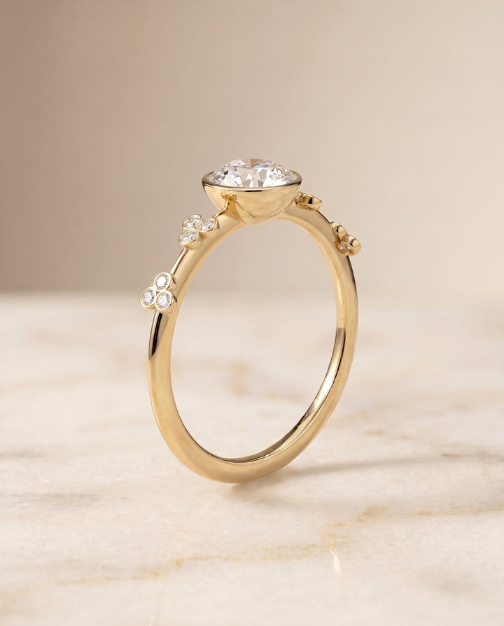 Miley Select Clover Bezel Accent Solitaire in 18K Yellow Gold – view 5