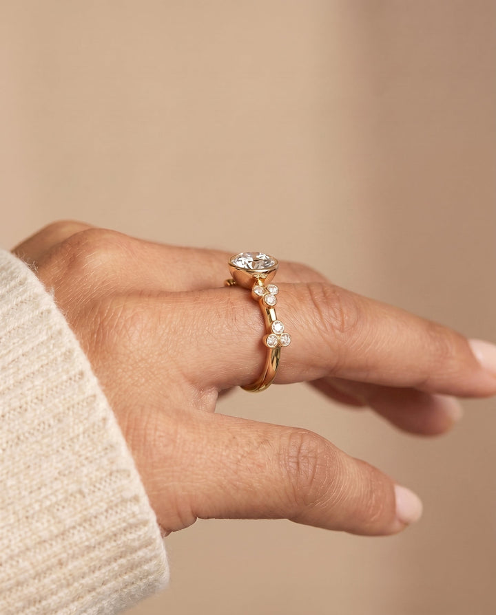 Miley Select Clover Bezel Accent Solitaire in 18K Yellow Gold – view 3