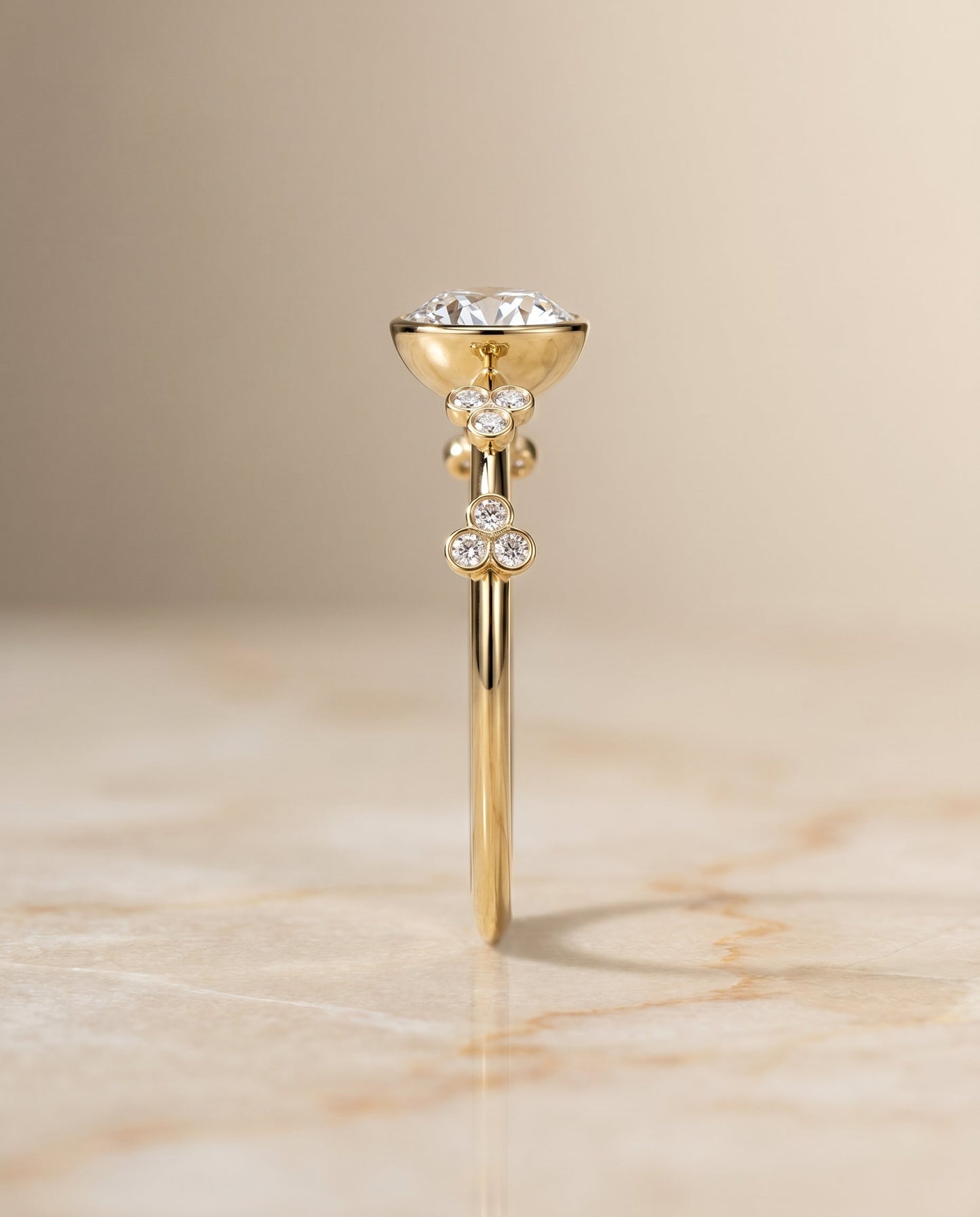 Miley Select Clover Bezel Accent Solitaire in 18K Yellow Gold – view 2