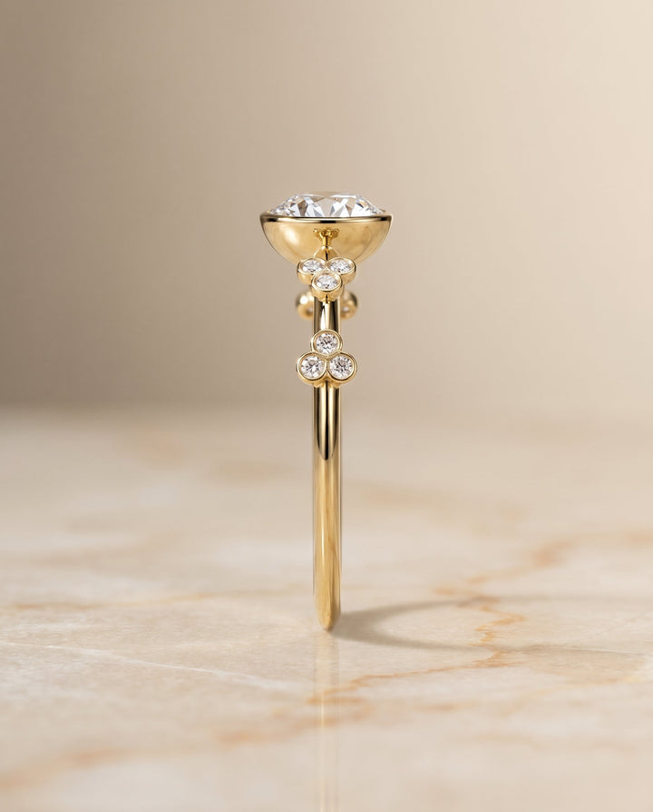 Miley Select Clover Bezel Accent Solitaire in 18K Yellow Gold – view 2