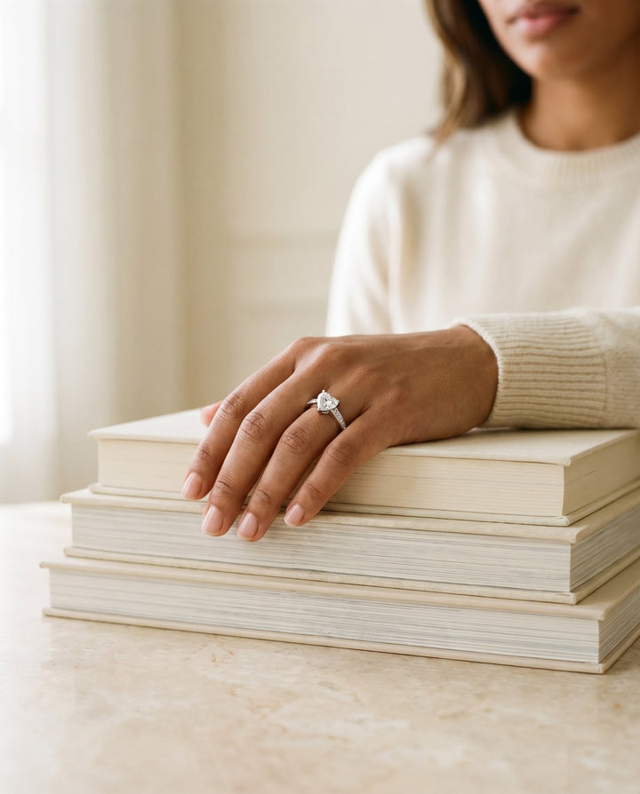 Contemporary Tapered Channel Heart Shape, in Platinum – lifestyle shot | RockHer