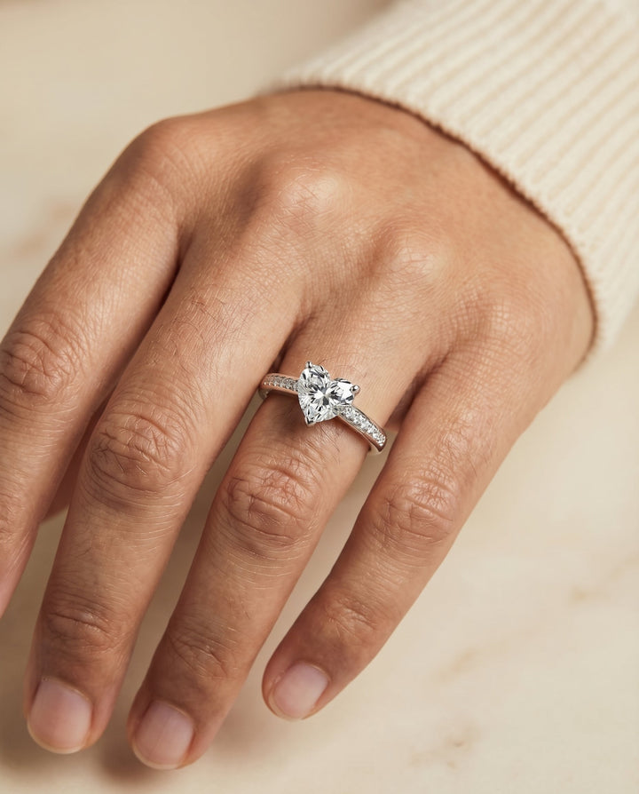 Contemporary Tapered Channel Heart Shape, in Platinum – lifestyle shot | RockHer