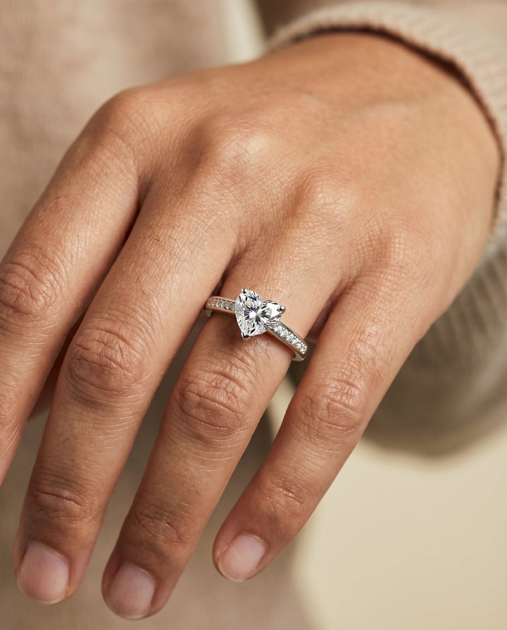 Contemporary Tapered Channel Heart Shape, in Platinum – lifestyle shot | RockHer