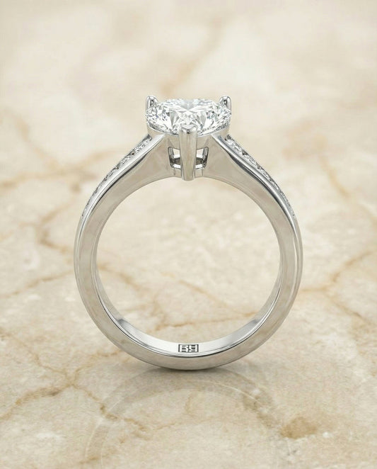 Contemporary Tapered Channel Heart Shape Engagement Ring Setting in 14K White Gold