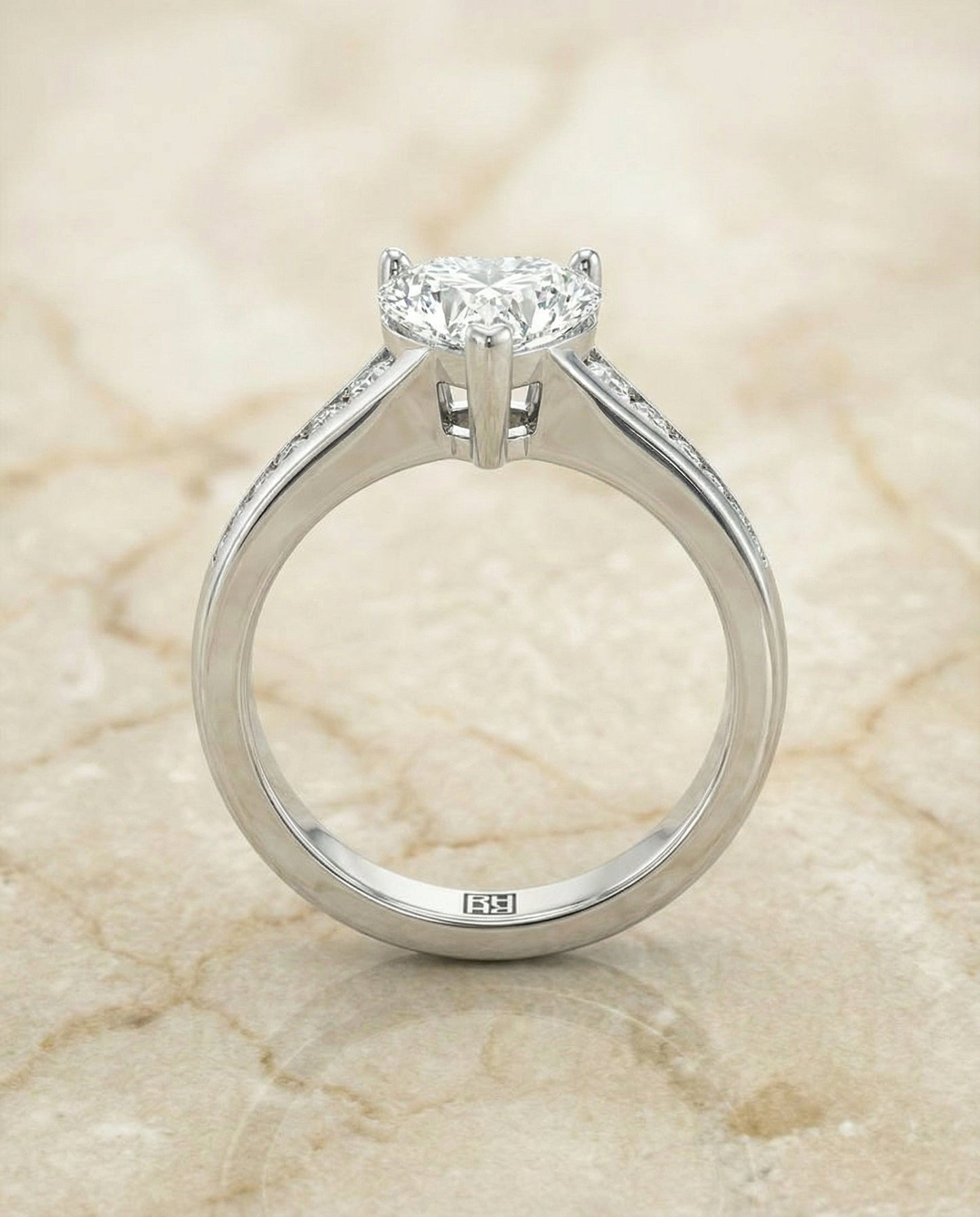 Contemporary Tapered Channel Heart Shape, in Platinum – side profile | RockHer