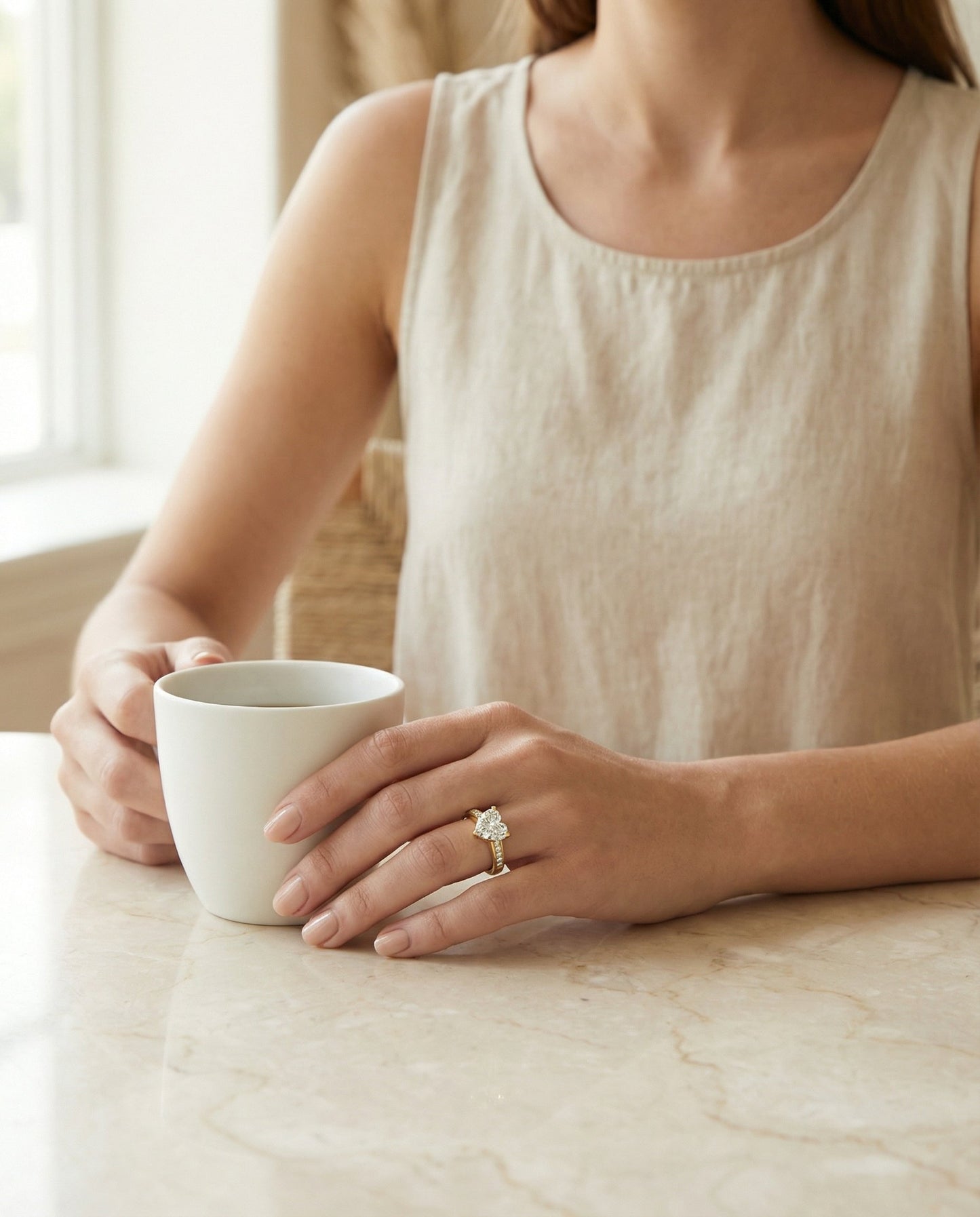 Contemporary Tapered Channel Heart Shape, in 18K Yellow Gold – lifestyle shot | RockHer