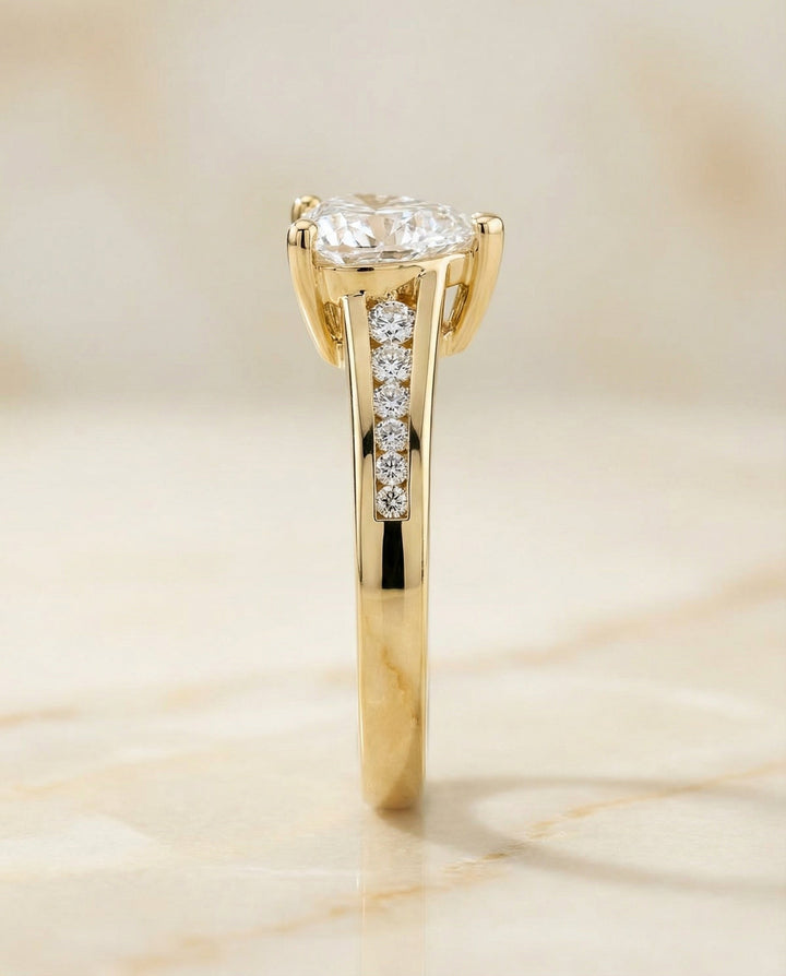 Contemporary Tapered Channel Heart Shape, in 18K Yellow Gold – side profile | RockHer