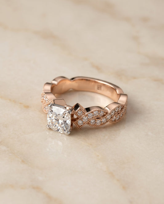 Marie Select Criss Cross Beaded Pave Solitaire in 14K Rose Gold – view 1