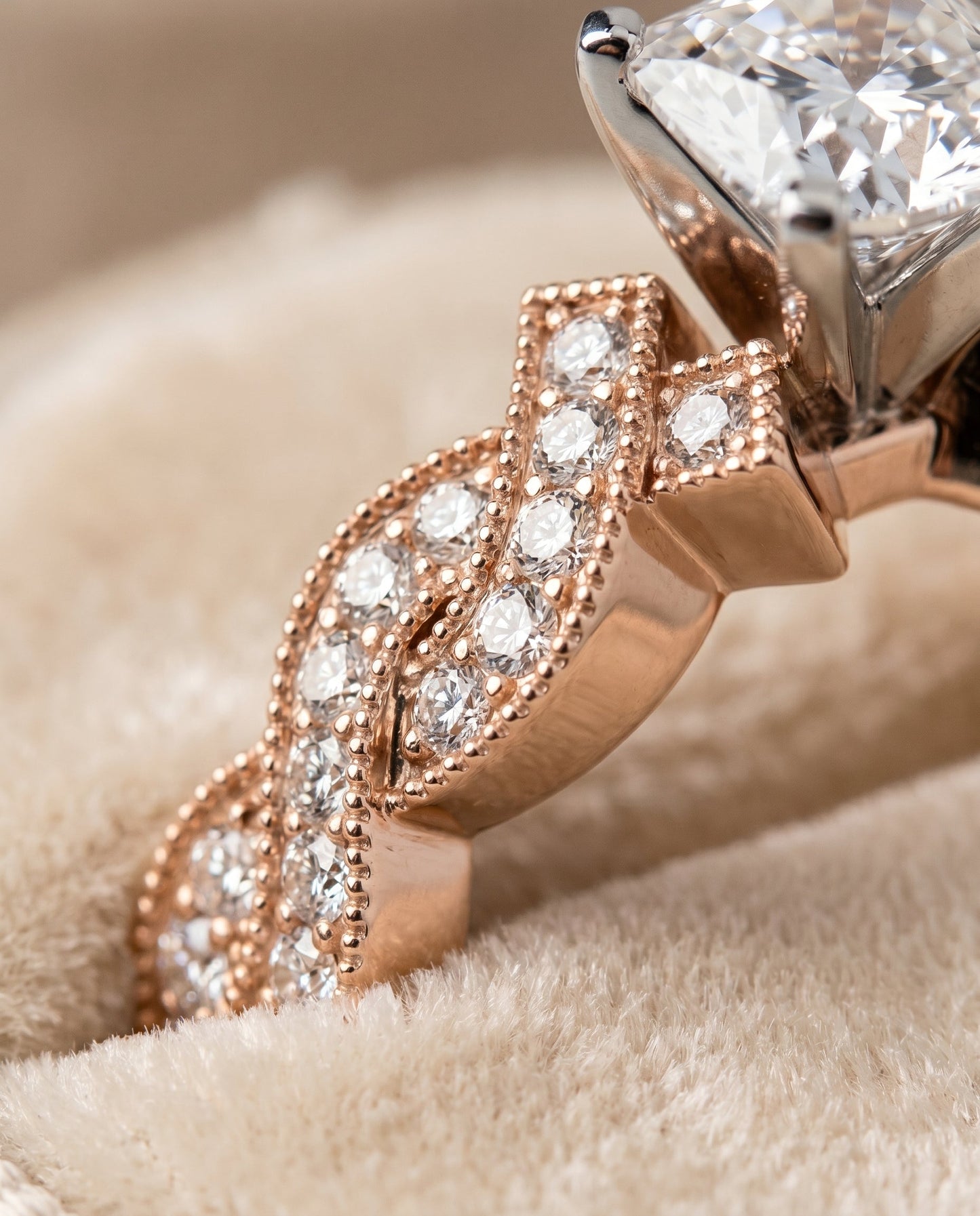 Marie Select Criss Cross Beaded Pave Solitaire in 14K Rose Gold – view 4