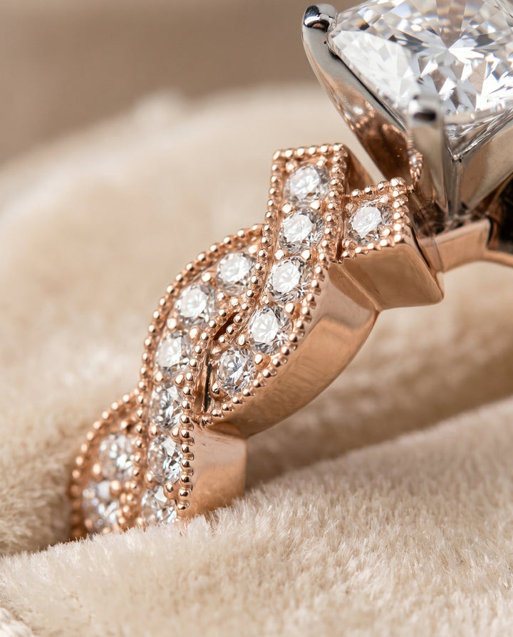 Marie Select Criss Cross Beaded Pave Solitaire in 14K Rose Gold – view 4