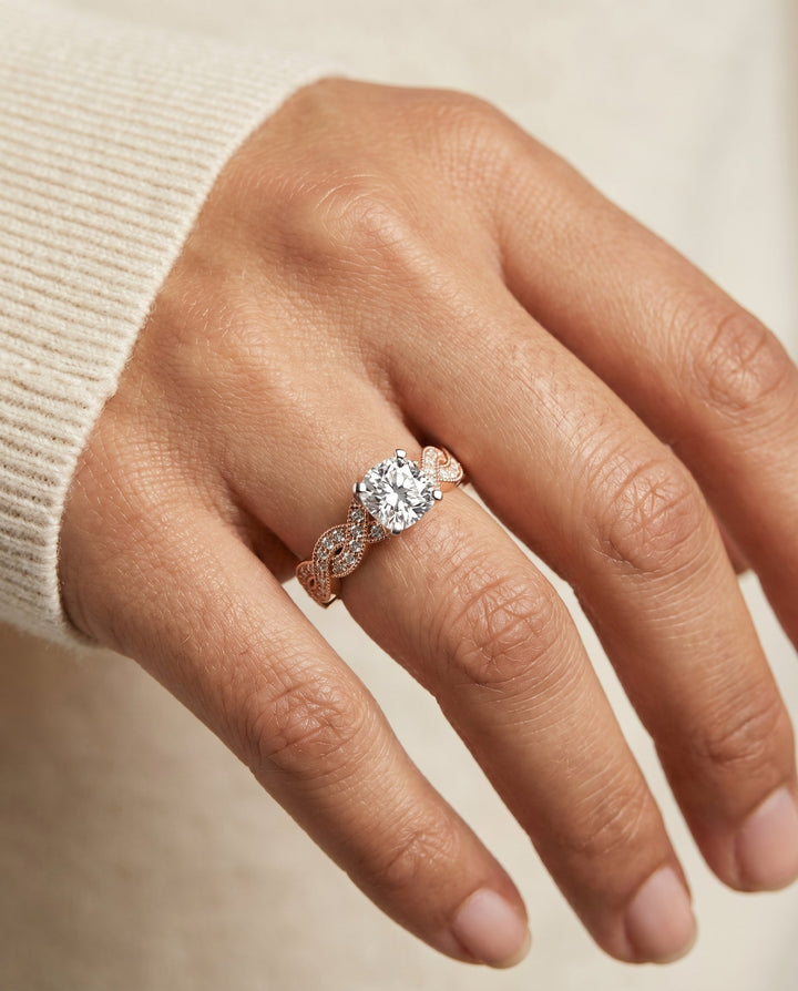 Marie Select Criss Cross Beaded Pave Solitaire in 14K Rose Gold – view 3