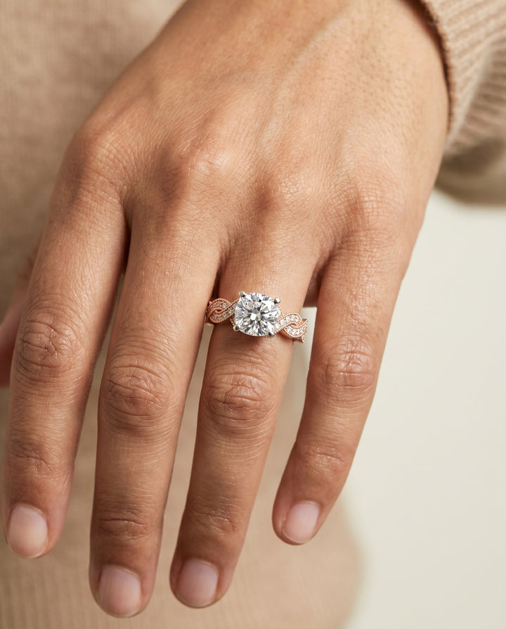 Marie Select Criss Cross Beaded Pave Solitaire in 14K Rose Gold – view 5