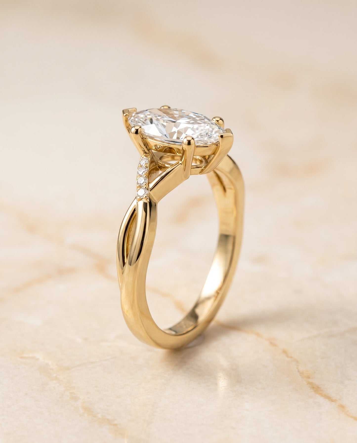 Criss Cross Bypass Twist Marquise, in 18K Yellow Gold – front view | RockHer