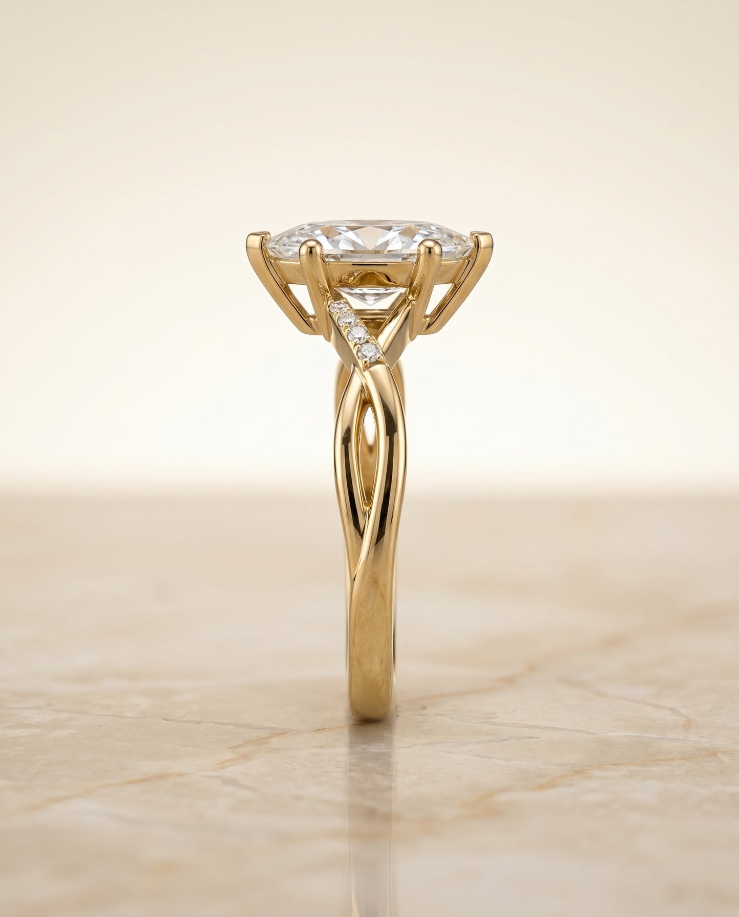 Criss Cross Bypass Twist Marquise, in 18K Yellow Gold – side profile | RockHer