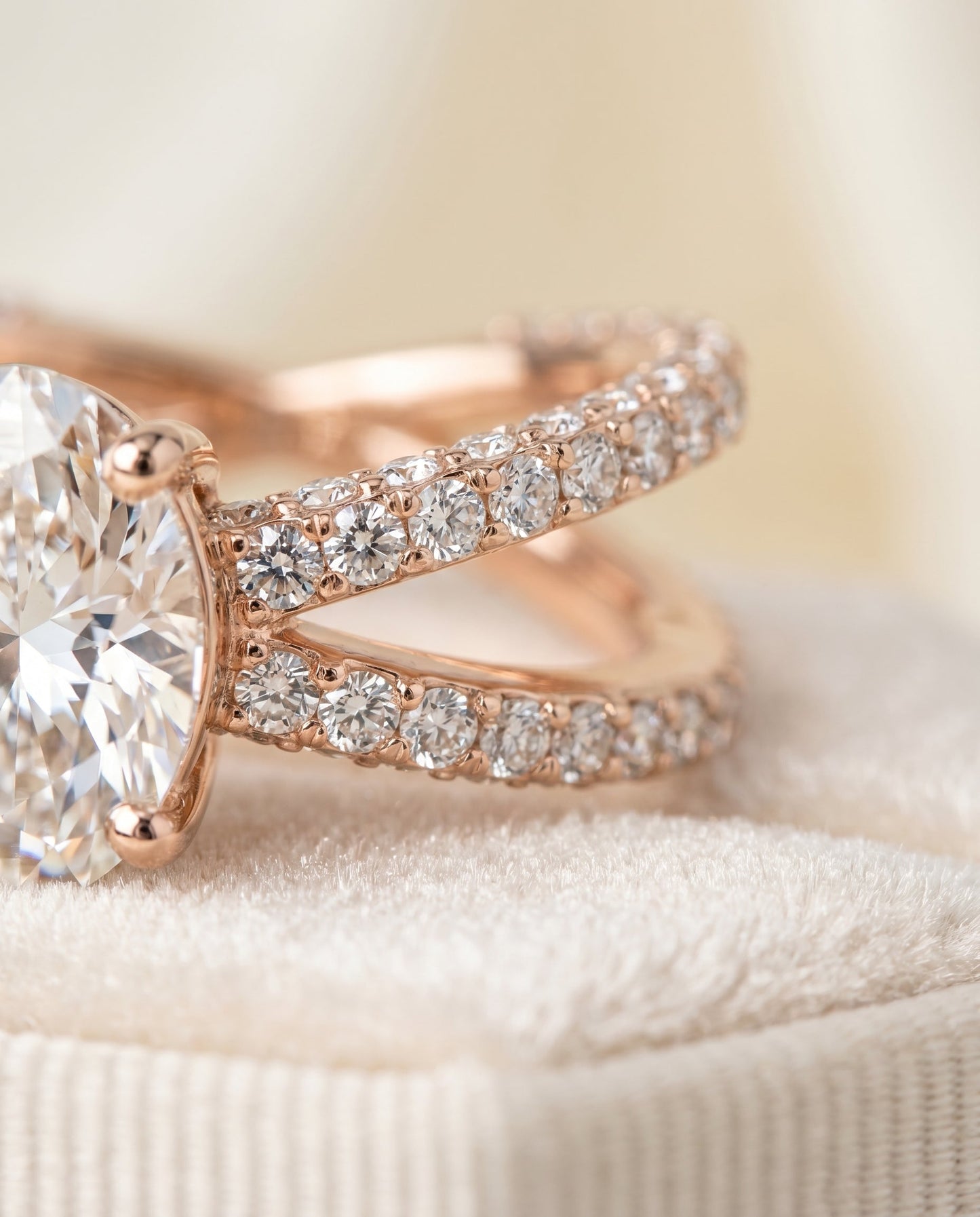 Criss Cross Open Pavé Oval, in 14K Rose Gold, pave setting – detail view | RockHer