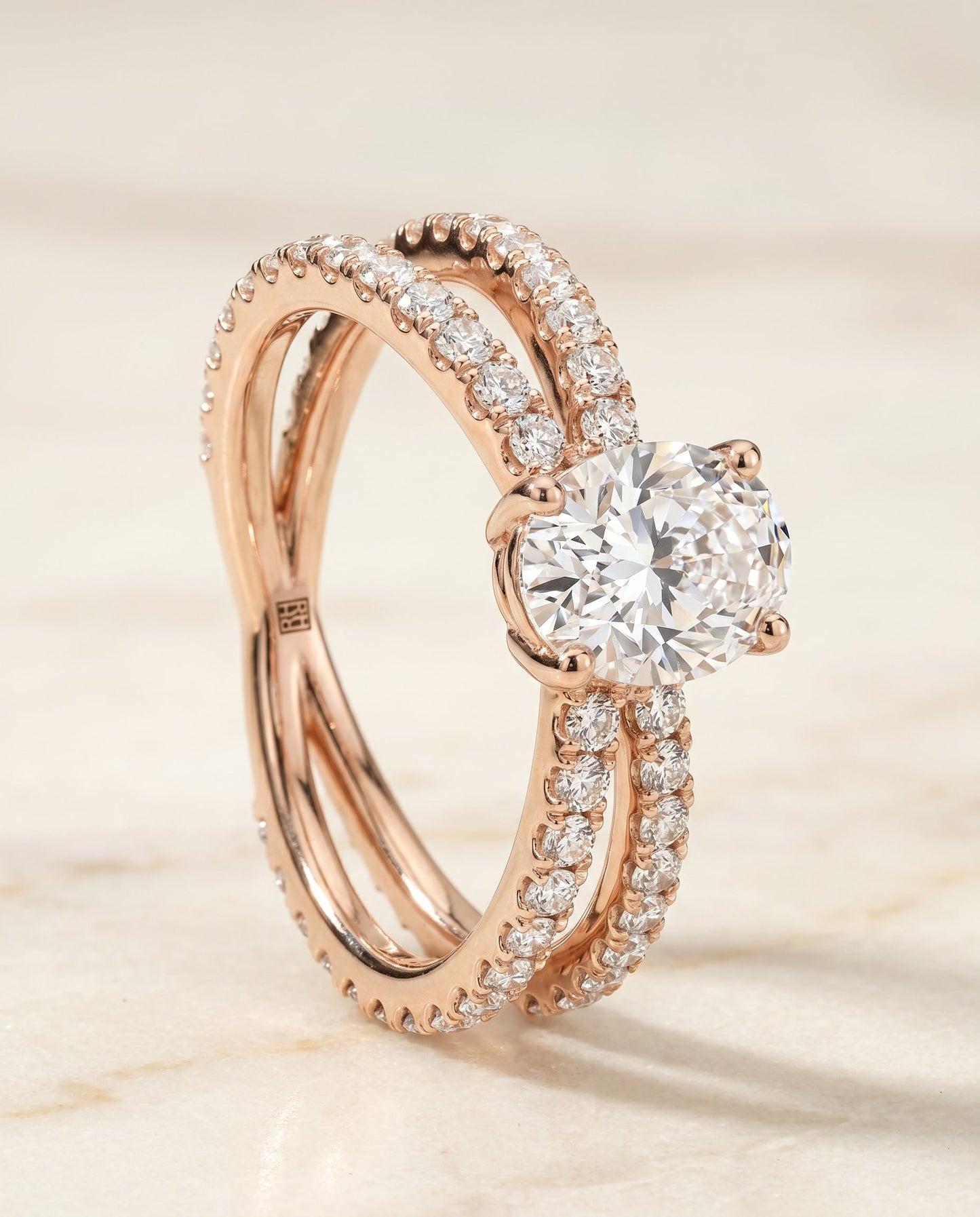 Sadie Select Criss Cross Open Pave Oval Solitaire in 14K Rose Gold – view 6