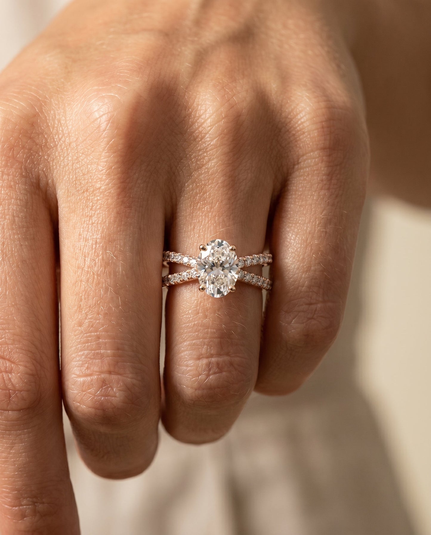 Criss Cross Open Pavé Oval, in 14K Rose Gold, pave setting – lifestyle shot | RockHer