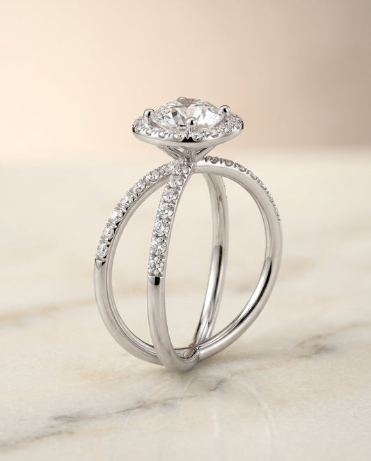 Joan Select Criss Cross Pave Halo in Platinum – view 1