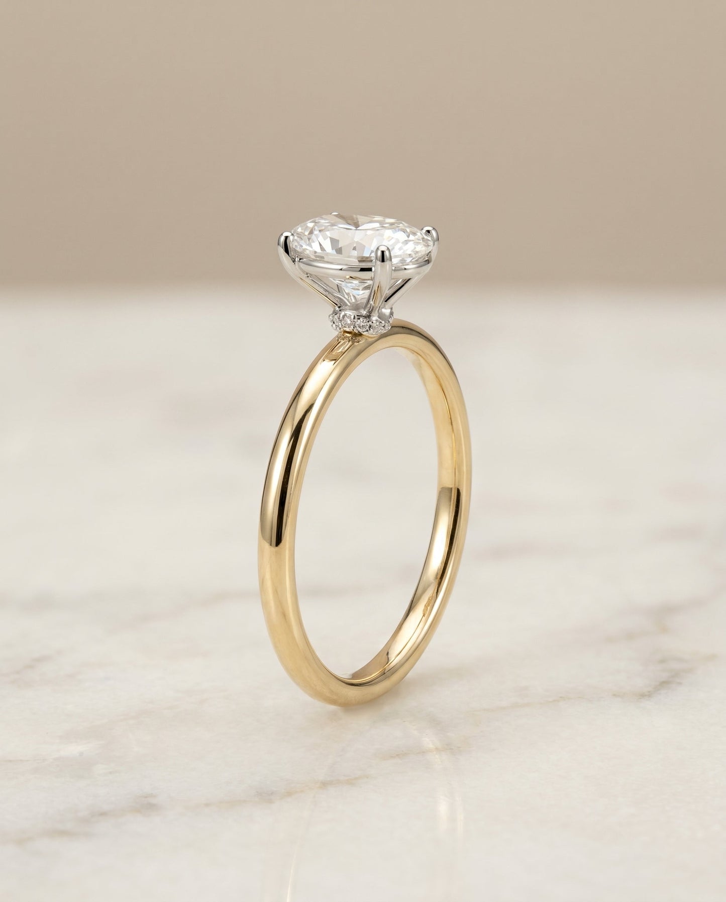 The Cyndi Hidden Halo Solitaire Engagement Ring Setting for Oval Diamonds in 18K Yellow Gold | RockHer