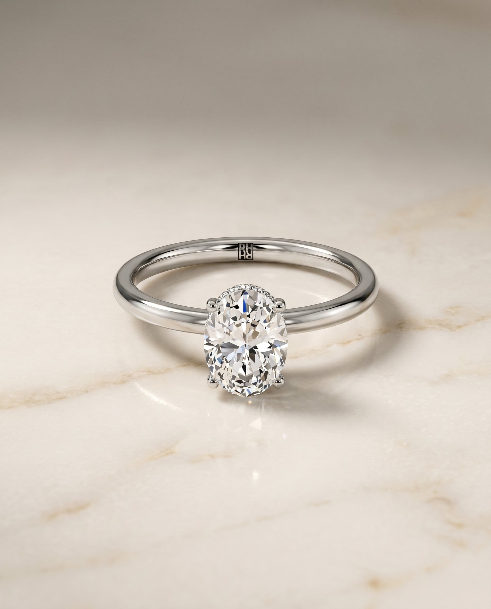 The Cyndi Hidden Halo Solitaire Engagement Ring Setting for Oval Diamonds in Platinum | RockHer