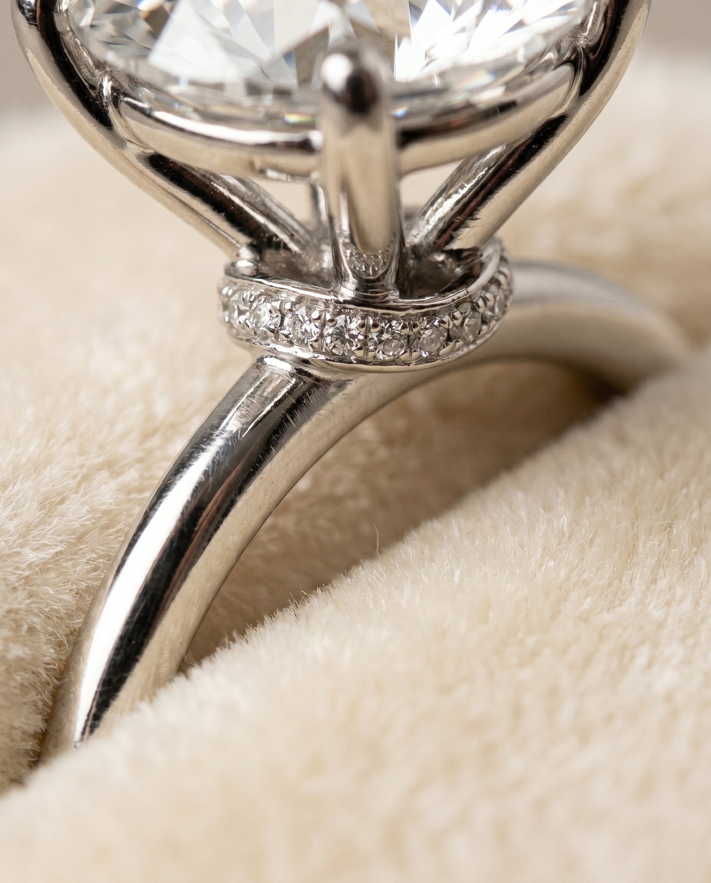 ตัวเรือนแหวนหมั้น Cyndi Hidden Halo Solitaire สำหรับเพชรทรงกลมประดับทองคำขาว 18K
