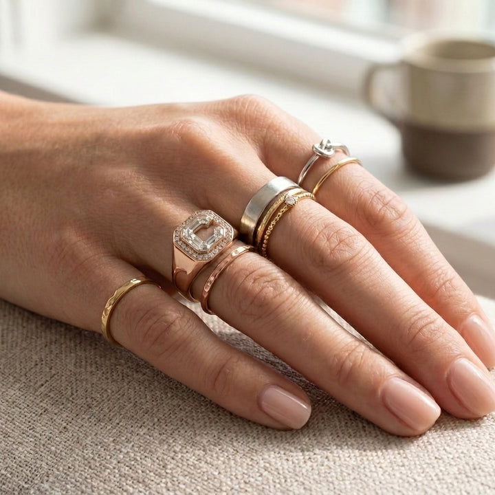 แหวนตราเพชรแล็บ ตัวเรือนทองคำชมพู 14K จาก RockHer