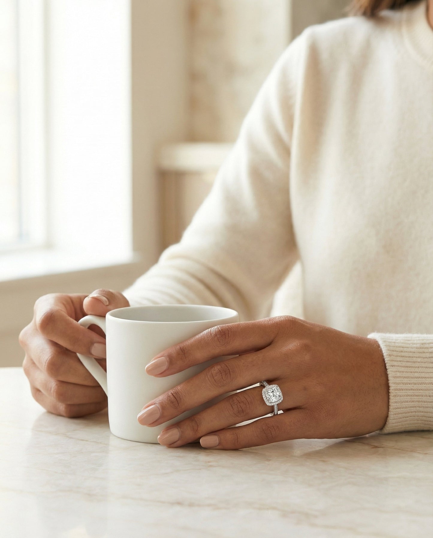 Double Halo Channel Band Princess, in Platinum, pave setting – lifestyle shot | RockHer