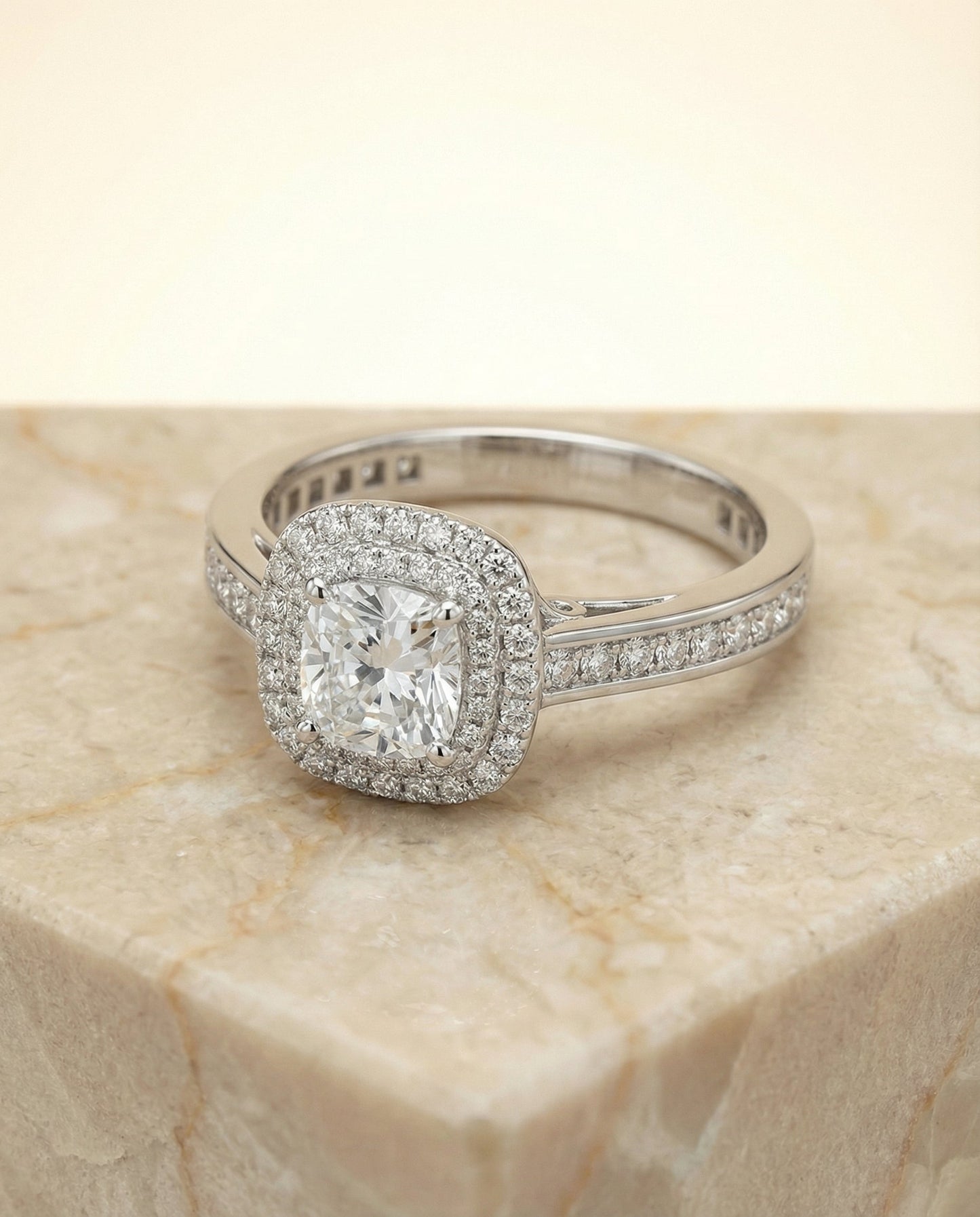 Double Halo Channel Band Princess, in Platinum, pave setting – side profile | RockHer