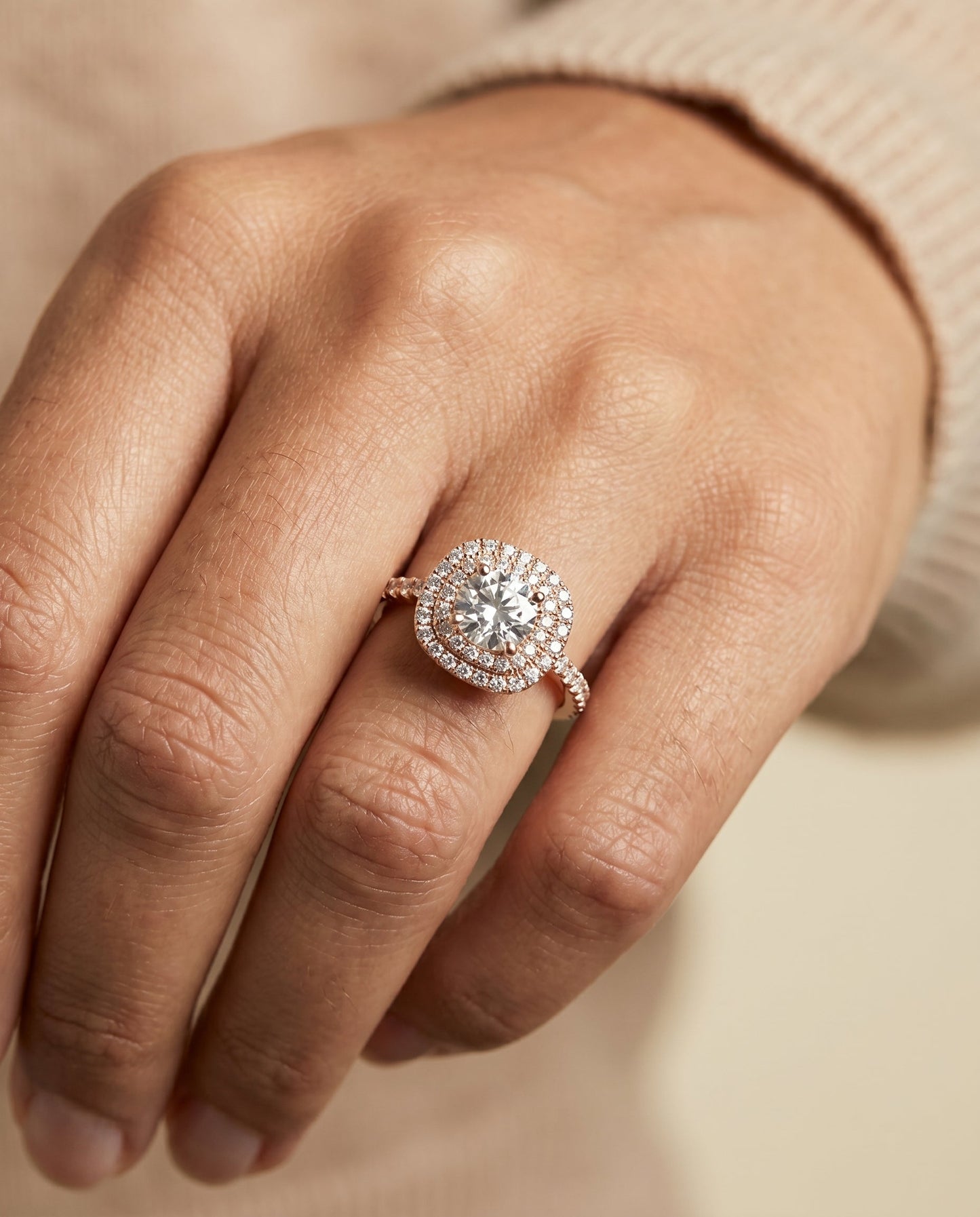 Dixie Select Double Halo French Pave in 14K Rose Gold – view 5