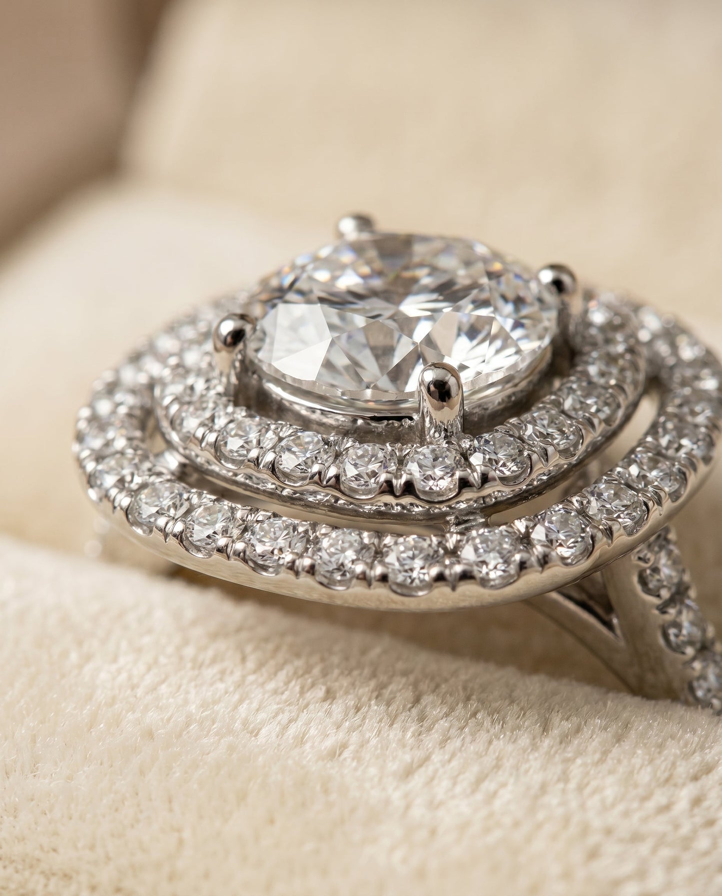 Cadence Select Double Halo Scalloped Pave Cushion in Platinum – view 4
