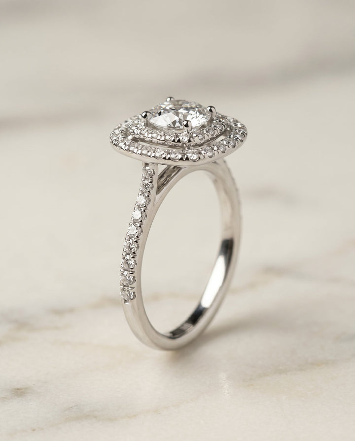Cadence Select Double Halo Scalloped Pave Cushion in Platinum – view 6