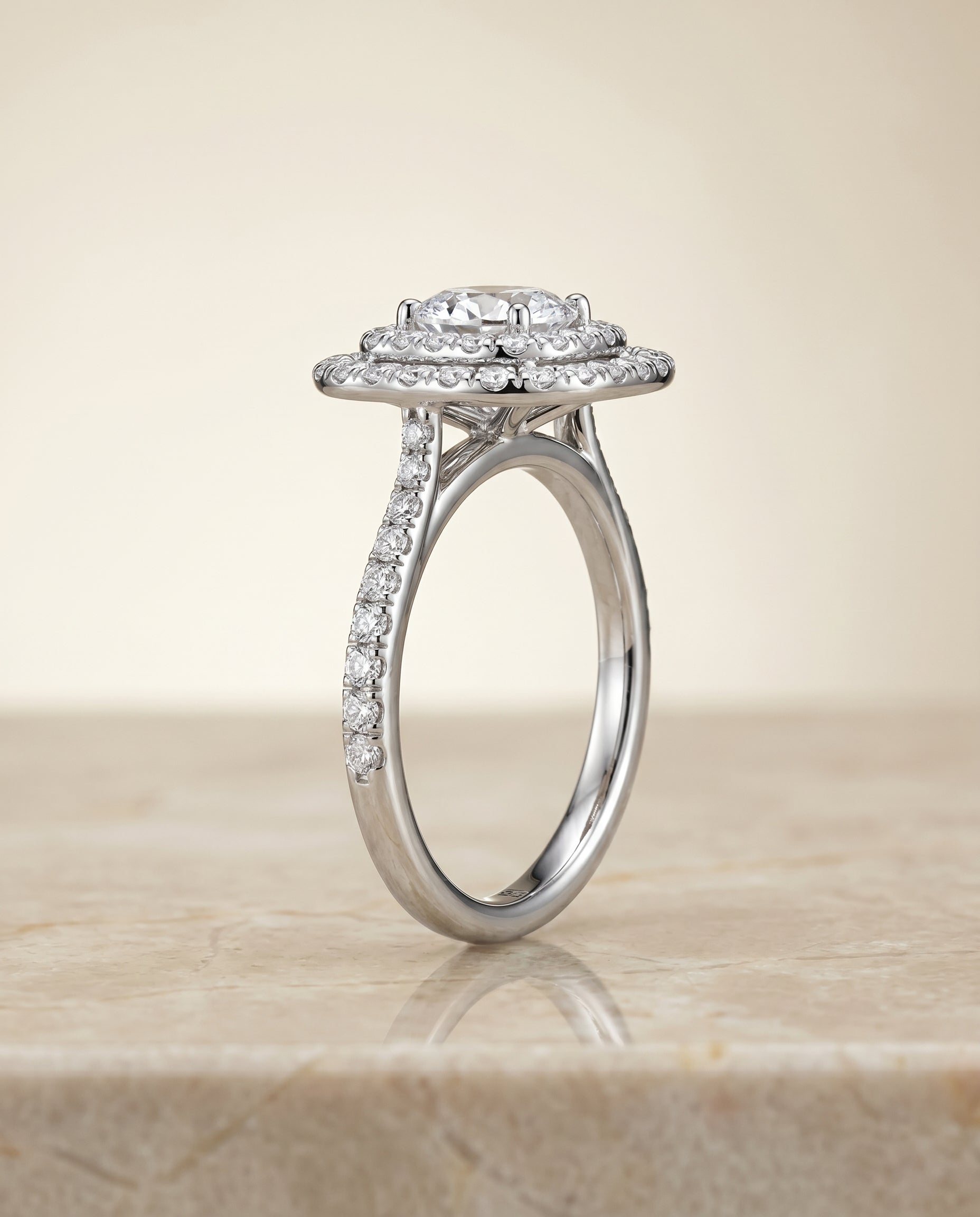 Cadence Select Double Halo Scalloped Pave Cushion in Platinum – view 1