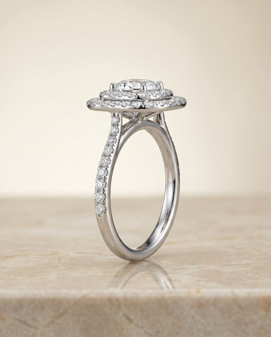 Cadence Select Double Halo Scalloped Pave Cushion in Platinum – view 1