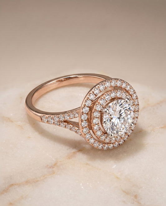 Nedda Select Double Halo Split Shank Pave in 14K Rose Gold – view 1
