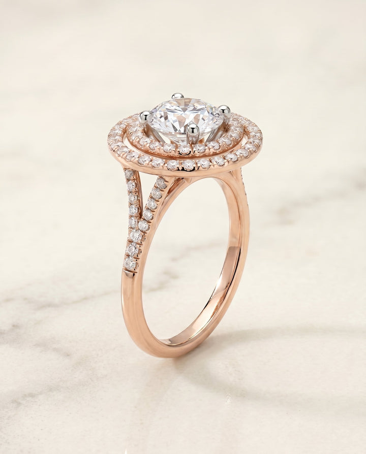 Nedda Select Double Halo Split Shank Pave in 14K Rose Gold – view 2