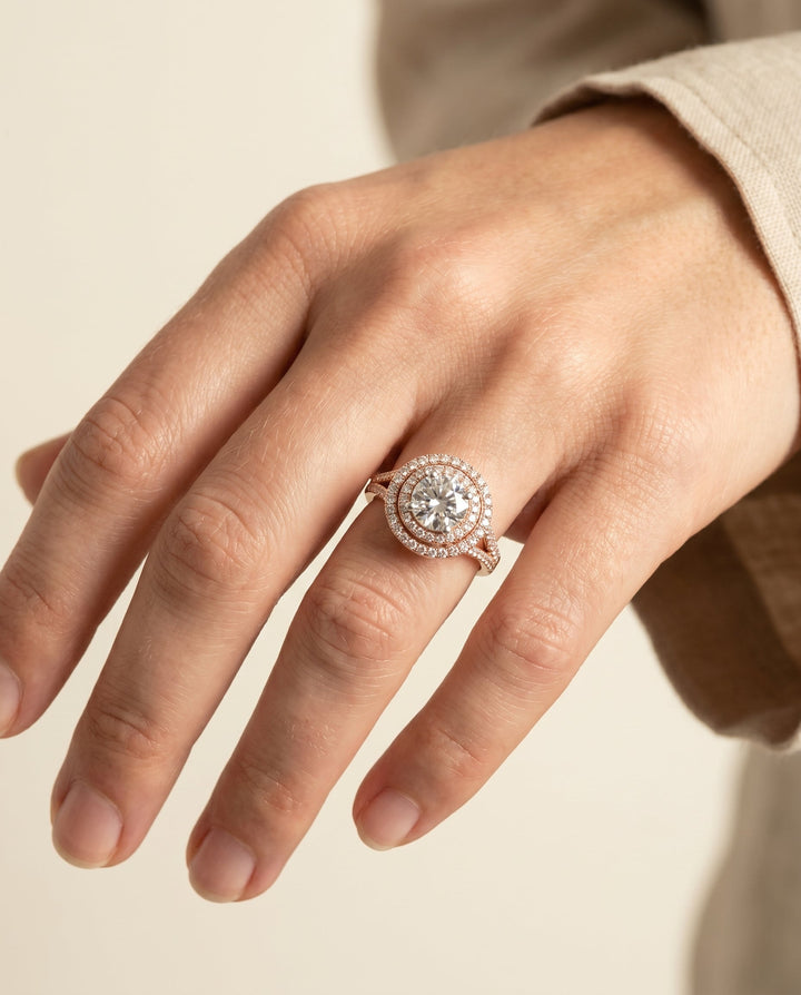 Nedda Select Double Halo Split Shank Pave in 14K Rose Gold – view 3
