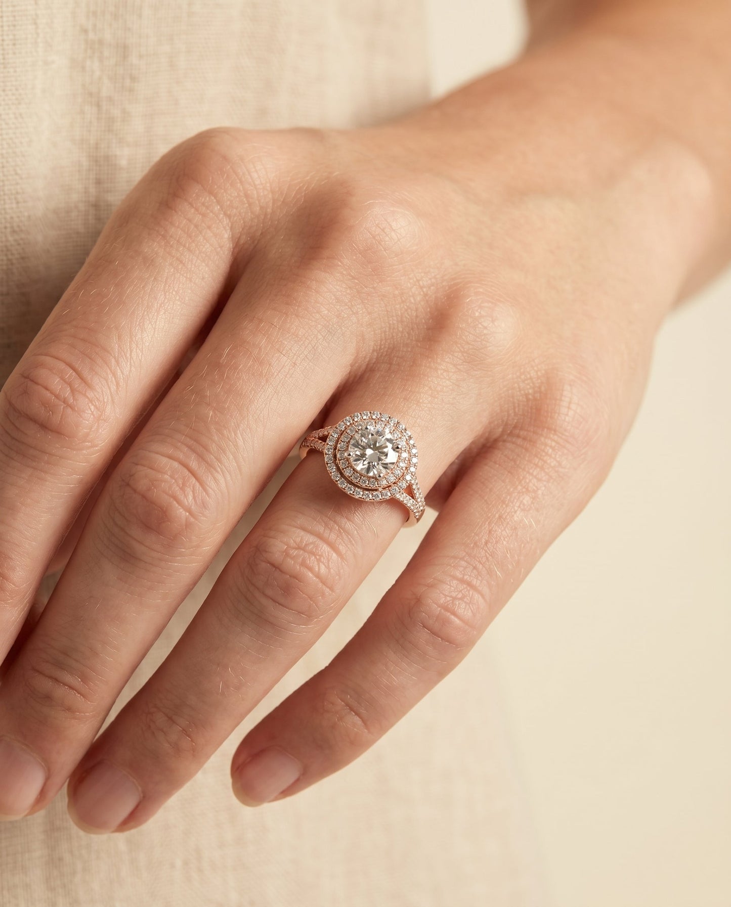 Nedda Select Double Halo Split Shank Pave in 14K Rose Gold – view 5