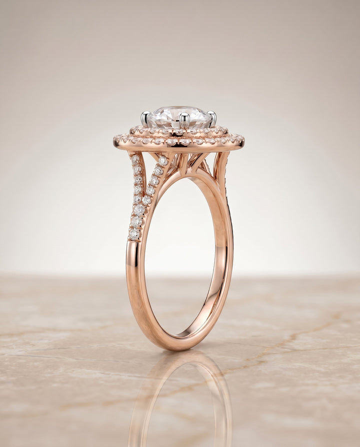 Nedda Select Double Halo Split Shank Pave in 14K Rose Gold – view 6