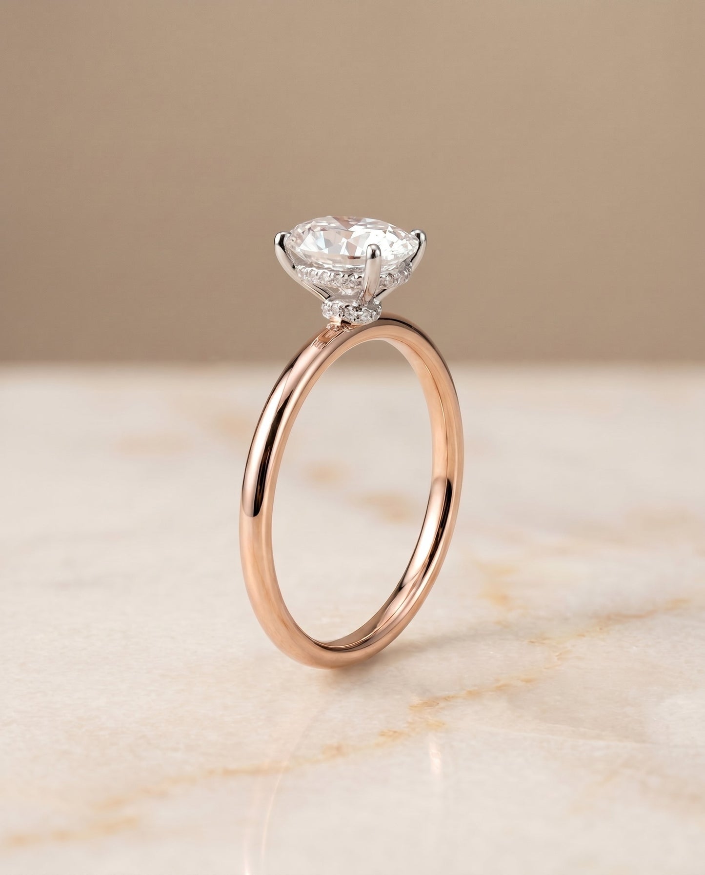 The Dolly Hidden Halo Solitaire Engagement Ring Setting for Oval Diamonds in 14K Rose Gold | RockHer